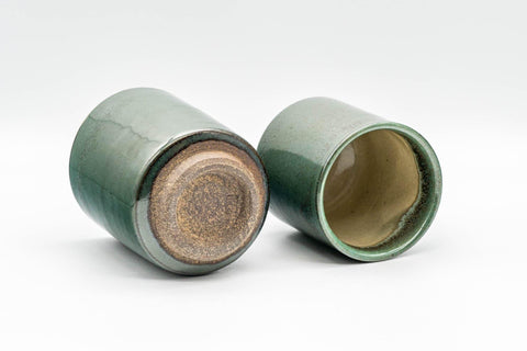 Japanese Teacups - Pair of Green and Yellow Meoto Yunomi - Tezumi