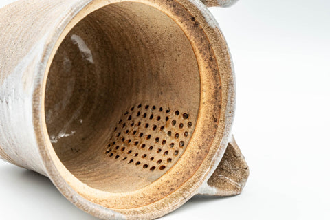 Japanese Kyusu - Tall Hagi-yaki Do-ake Teapot - 425ml - interior closeup showing the ceramic do-ake filter holes