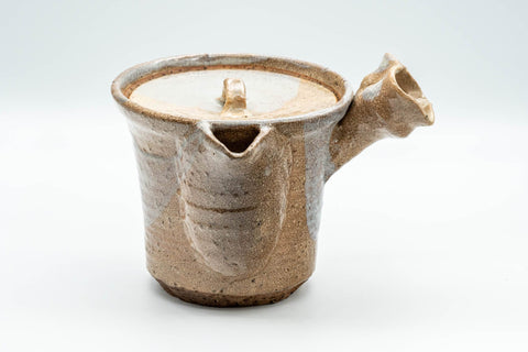 Japanese Kyusu - Tall Hagi-yaki Do-ake Teapot - 425ml - three-quarter front view showing the side handle and open spout, lid on