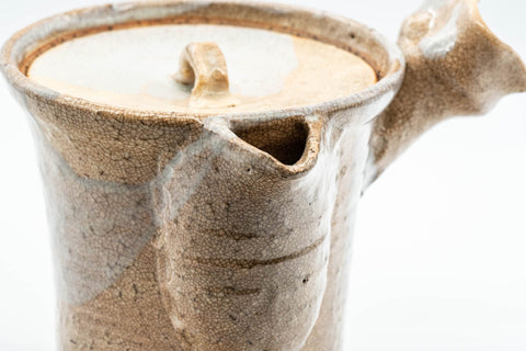 Japanese Kyusu - Tall Hagi-yaki Do-ake Teapot - 425ml - three-quarter view with the lid removed, showing the wide opening