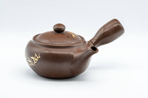 Tezumi — Japanese Kyusu - Brown and Gold Bamboo Teapot with Rubber Grip - 350ml — side view showing the spout