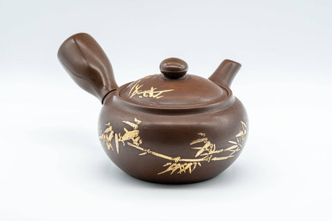 Tezumi — Japanese Kyusu - Brown and Gold Bamboo Teapot with Rubber Grip - 350ml — three-quarter view