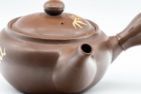 Tezumi — Japanese Kyusu - Brown and Gold Bamboo Teapot with Rubber Grip - 350ml — side profile showing the spout and handle