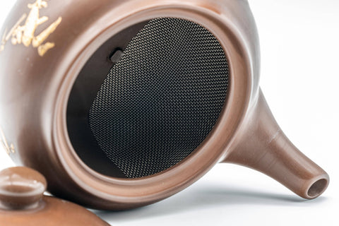 Tezumi — Japanese Kyusu - Brown and Gold Bamboo Teapot with Rubber Grip - 350ml — interior view showing the filter