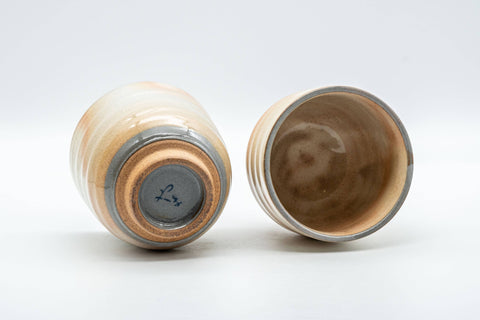 Japanese Teacups - Pair of Spiral Beige Glazed Yunomi - 150ml