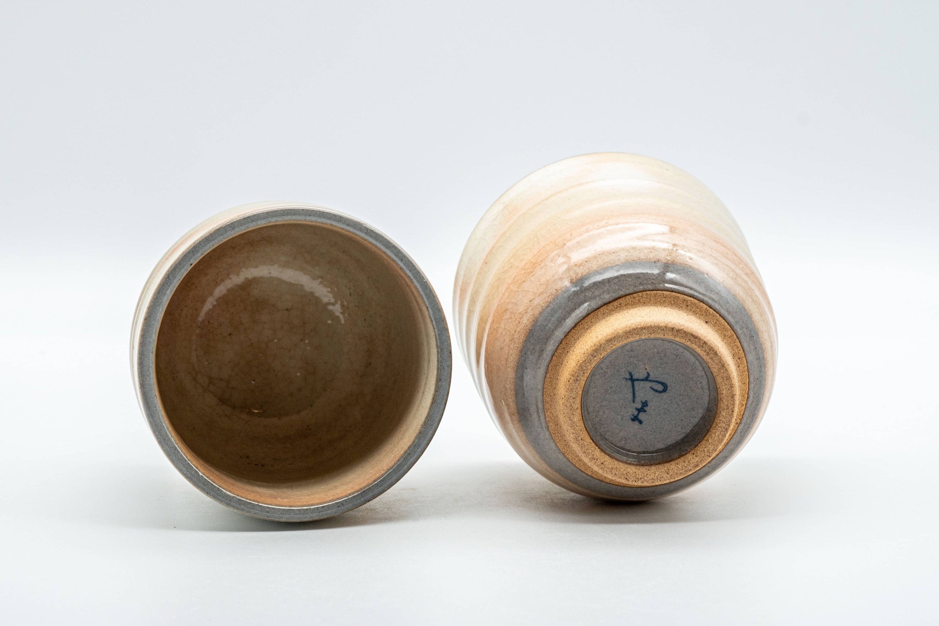 Japanese Teacups - Pair of Spiral Beige Glazed Yunomi - 150ml