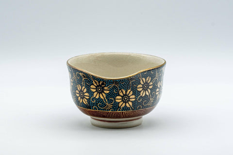 Japanese Katakuchi - 九谷焼 Floral Aochibu Kutani-yaki Porcelain Water Cooler - 100ml - Tezumi