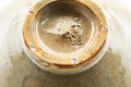 Japanese Matcha Bowl - Floral Gohonte Sugi-nari Chawan - 350ml - closeup showing the debossed floral pattern and gohonte spots