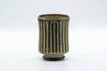 Japanese Teacup - Green Striped Dojimara-gata Yunomi - 170ml - front view of the green striped waisted teacup