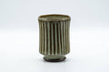 Japanese Teacup - Green Striped Dojimara-gata Yunomi - 170ml - side view showing the carved vertical stripes