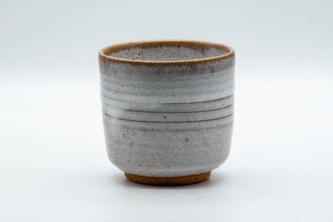 Japanese Teacup - White Drip-Glazed Hagi-yaki Yunomi - 175ml - side view showing the spiraling cylindrical body