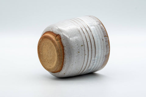 Japanese Teacup - White Drip-Glazed Hagi-yaki Yunomi - 175ml - angled top view showing the white spiral drip glaze