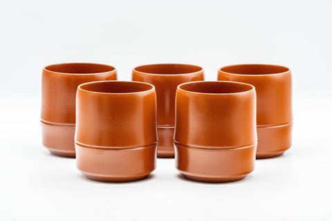 Japanese Teacups - Set of 5 Bamboo Tokoname-yaki Yunomi with Gift Box - 125ml - the five teacups grouped together, alternate angle