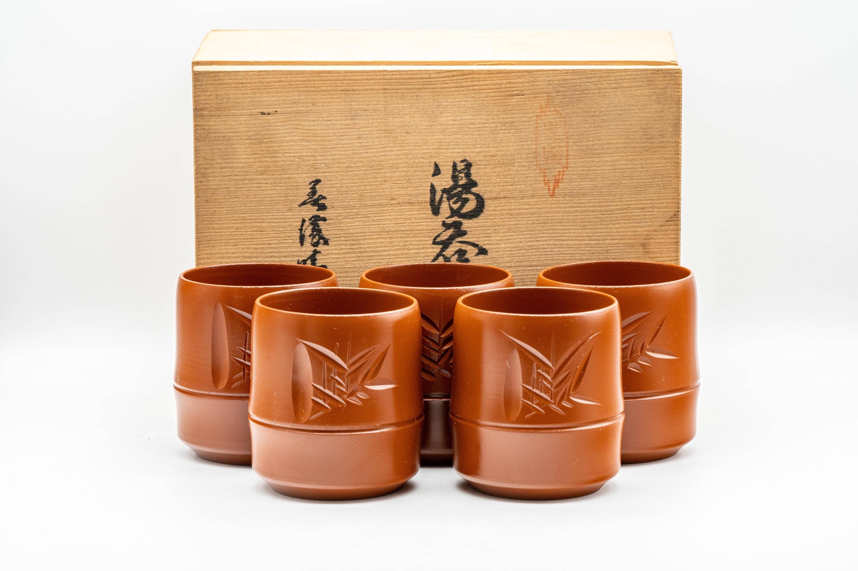 Japanese Teacups - Set of 5 Bamboo Tokoname-yaki Yunomi with Gift Box - 125ml