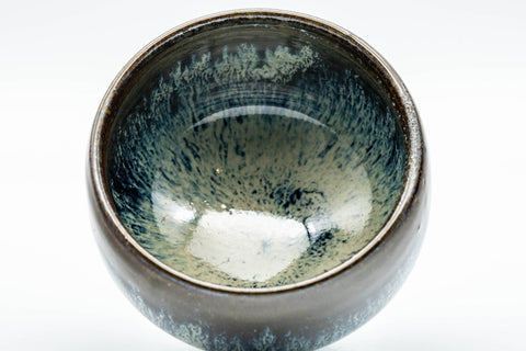 Japanese Teacup - Tenmoku Nagashi Glazed Guinomi - 50ml - top-down view of the interior