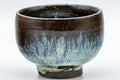 Japanese Teacup - Tenmoku Nagashi Glazed Guinomi - 50ml - side view showing the silvery tenmoku nagashi drips