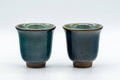 Tezumi — Japanese Teacups - Pair of Blue Turquoise Yunomi - 60ml — front view from another angle