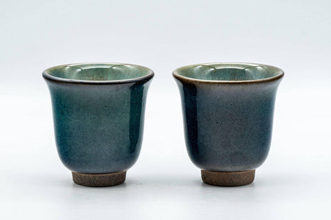 Tezumi — Japanese Teacups - Pair of Blue Turquoise Yunomi - 60ml — front view from another angle