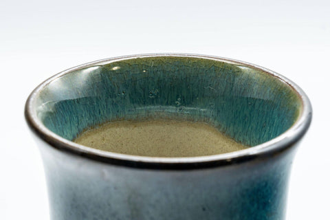 Tezumi — Japanese Teacups - Pair of Blue Turquoise Yunomi - 60ml — tipped to show the interior