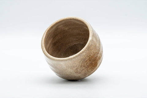 Japanese Teacup - Beige Drip-Glazed Yunomi - 180ml - tilted view looking into the interior and creamy drip-glazed lip