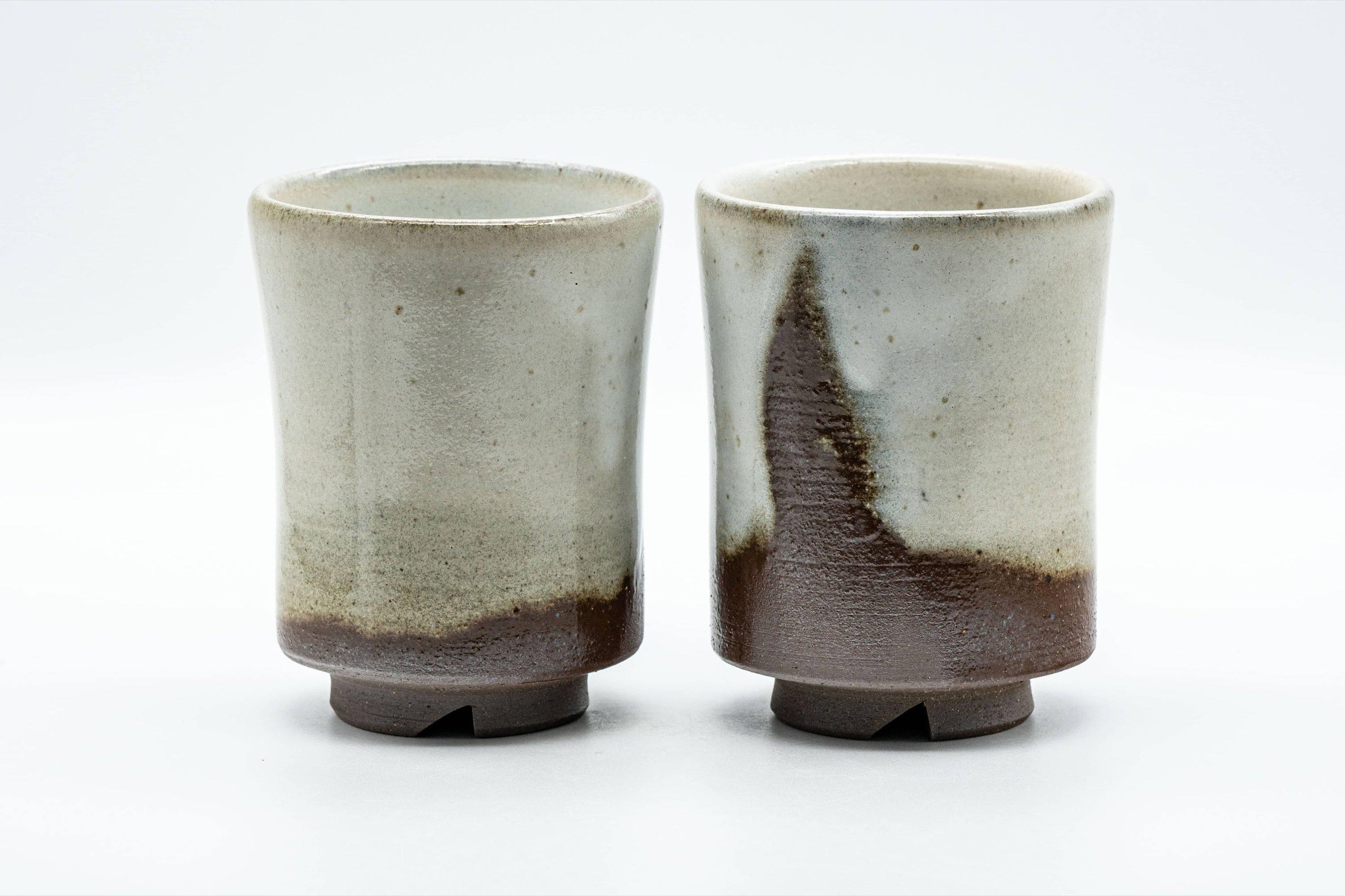 Japanese Teacups - Pair of Waisted White Glazed Meoto Yunomi - Tezumi