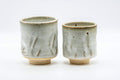 Japanese Teacups - Pair of Hagi-yaki Grey and Beige Hare's Fur Glazed Meoto Yunomi 天龍 - Tezumi