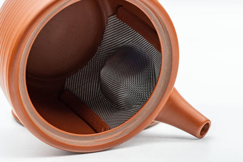Tezumi — Japanese Kyusu - Classic Tokoname-yaki Ribbed Teapot with Fine Mesh Strainer - 200ml — interior view showing the filter