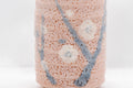 Japanese Teacups - Pair of Meoto Shino Glazed Tsutsu-gata Yunomi - 180ml - closeup of the plum blossom decoration on the textured glaze