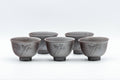 Japanese Teacups - Set of 5 Banko-yaki Senchawan - 55ml - the five purple-grey Banko-yaki cups grouped together