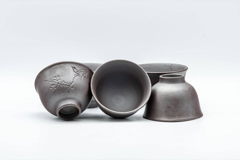 Japanese Teacups - Set of 5 Banko-yaki Senchawan - 55ml - several cups tipped to show their interiors