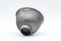 Japanese Teacups - Set of 5 Banko-yaki Senchawan - 55ml - single cup tipped showing the foot and plum blossom engraving
