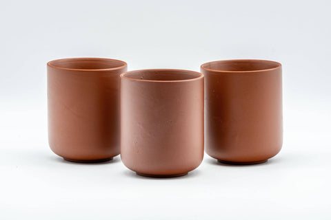 Japanese Teacups - Set of 3 Bamboo Tsutsu-gata Tokoname-yaki Yunomi - 100ml - the three cups grouped showing the bamboo motif