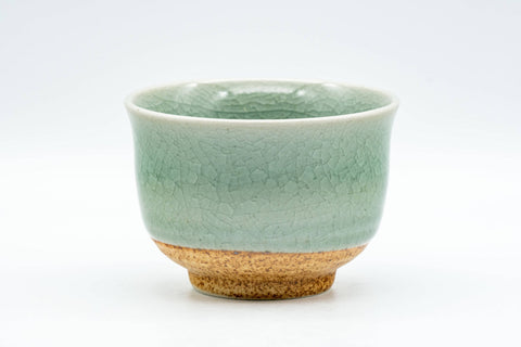 Japanese Teacup - Snowflake Celadon Glazed Yunomi - 140ml - front view of the pale green celadon cup with unglazed foot
