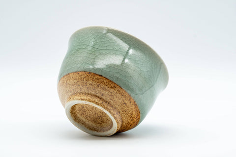 Japanese Teacup - Snowflake Celadon Glazed Yunomi - 140ml - tipped view showing the unglazed foot
