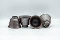 Japanese Teacups - Set of 4 Banko-yaki Senchawan - group of the cups with some tilted to show the interiors