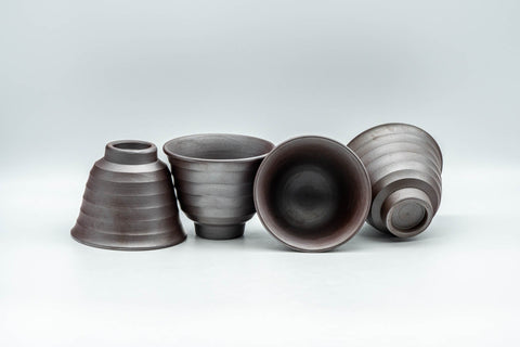 Japanese Teacups - Set of 4 Banko-yaki Senchawan - group of the cups with some tilted to show the interiors