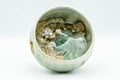 Tezumi — Japanese Matcha Bowl - Green Ash Drip-Glazed Hantsutsu-gata Chawan - 400ml — top-down view of the interior