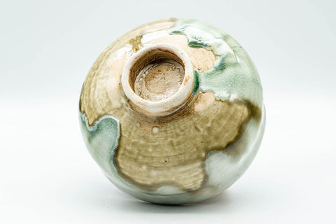 Tezumi — Japanese Matcha Bowl - Green Ash Drip-Glazed Hantsutsu-gata Chawan - 400ml — tipped to show the interior