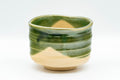 Japanese Matcha Set - Oribe-yaki Chawan with Bamboo Chasen Whisk and Chashaku Scoop - 450ml - three-quarter view of the matcha bowl