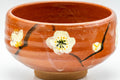 Japanese Matcha Bowl - Red Ume Hantsutsu-gata Chawan - 300ml - side view showing the plum-blossom decoration