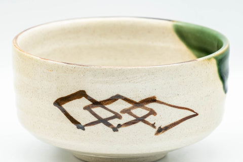 Japanese Matcha Set - 織部焼 Waisted Oribe-yaki chawan with Bamboo Chasen Whisk and Chashaku Scoop - 400ml