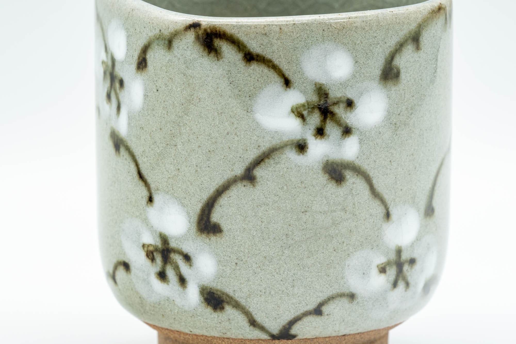 Japanese Teacups - Pair of Floral Meoto Obori Soma-yaki Yunomi
