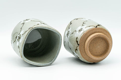 Japanese Teacups - Pair of Floral Meoto Obori Soma-yaki Yunomi