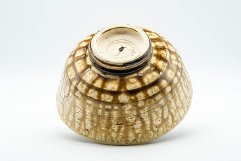 Tezumi — Japanese Matcha Bowl - Yellow and Brown Drip-Glazed Chawan - 350ml — top-down view of the interior