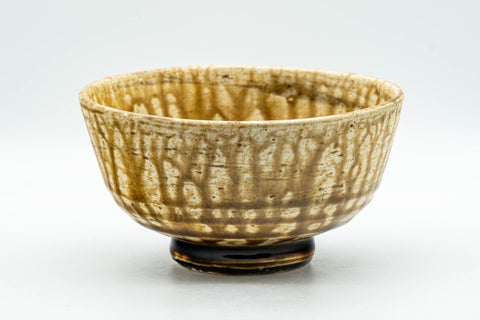 Tezumi — Japanese Matcha Bowl - Yellow and Brown Drip-Glazed Chawan - 350ml — front view from another angle