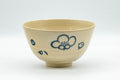 Japanese Matcha Bowl - Floral Painted Kyo-yaki Chawan - 350ml - front view of the matcha bowl showing the blue hand-painted floral pattern