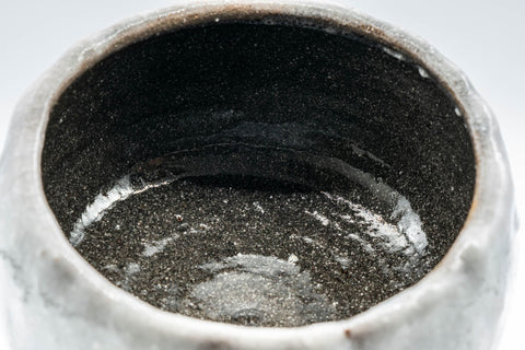 Japanese Matcha Bowl - Snowy Wabi-Sabi Hantsutsu-gata Chawan - 300ml - angled view showing the dark interior glaze