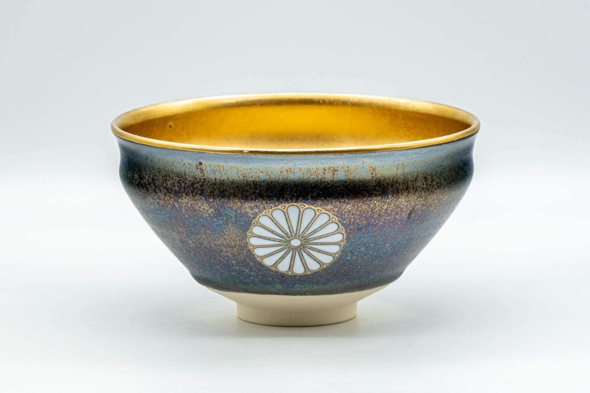 Japanese Matcha Bowl - 三代 北本博 Hiroshi Kitamoto III Tenmoku Glazed Gold Kyo-yaki Chawan - 300ml - Tezumi