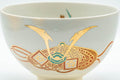 Japanese Matcha Bowl - Floral Kyo-yaki Chawan - 400ml - wide view showing the gold floral decoration and interior