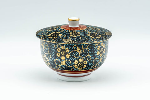 Japanese Teacup - 九谷焼 Floral Aochibu Kutani-yaki Porcelain Lidded Yunomi - 120ml
